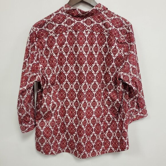 Lands End Womens No Iron Geometric Button Up Shirt Size 18 Pink Office Career - Picture 3 of 10